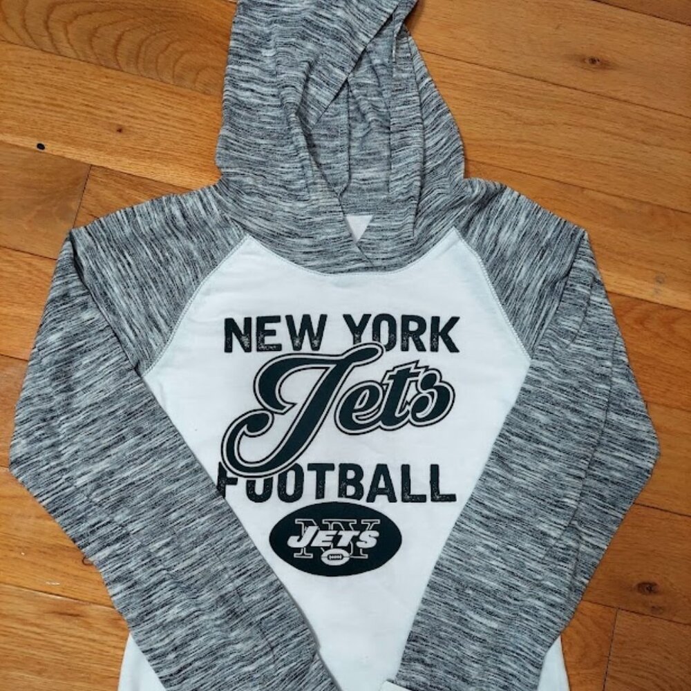 Girls NFL Grey/White NEW YORK Jets‎ Lightweight Hooded Sweatshirt Med 7/8 New